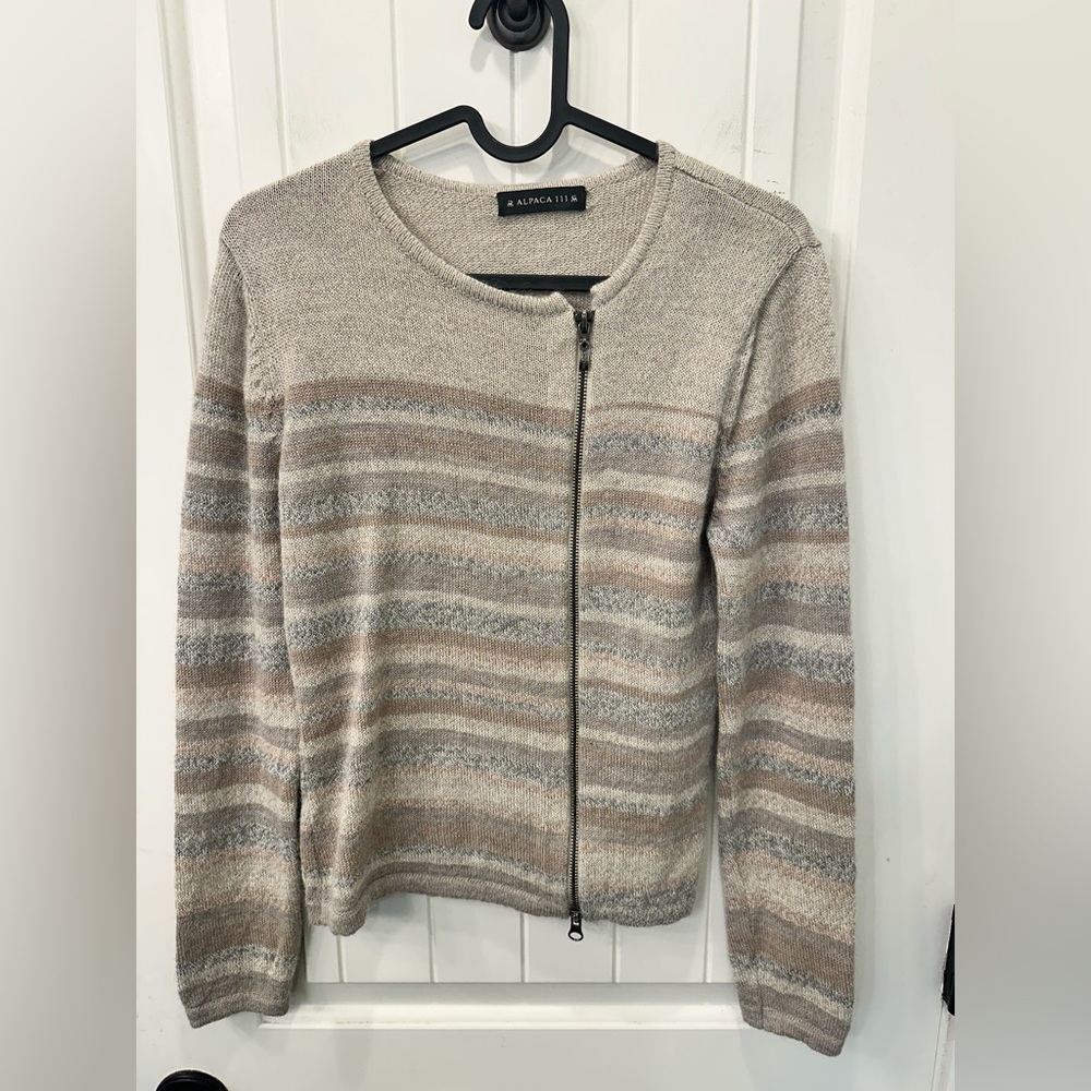 Alpaca 111 Peruvian 100% Alpaca Striped Full Zip Cardigan Sweater Size S